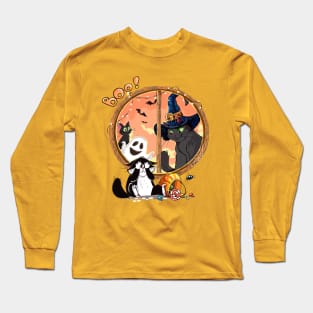 Boo! Halloween window and cute cats Long Sleeve T-Shirt